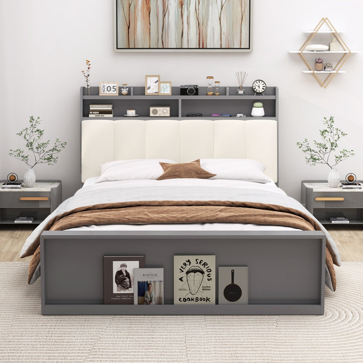 Full Size Bed Frame with Storage Modern Platform Bed with Headboard-Full Size view 3