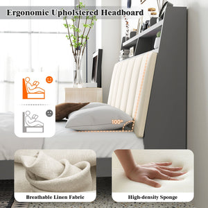 Full Size Bed Frame with Storage Modern Platform Bed with Headboard-Full Size view 7