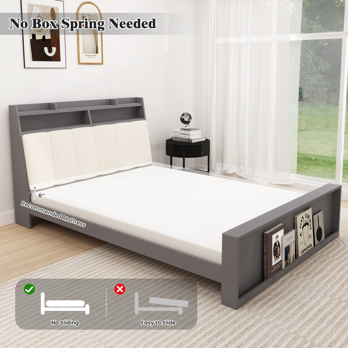 Full Size Bed Frame with Storage Modern Platform Bed with Headboard-Full Size view 9