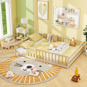 Full Size Floor Bed with Full Length Safety Guardrails-Natural view 2