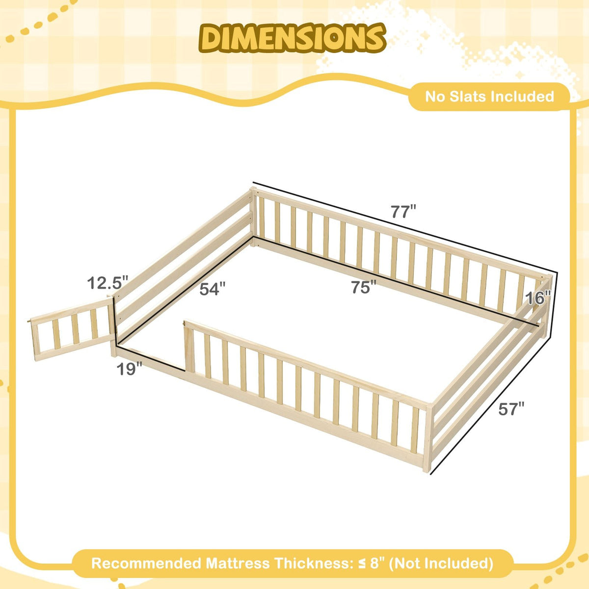 Full Size Floor Bed with Full Length Safety Guardrails-Natural view 4