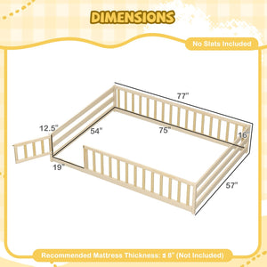 Full Size Floor Bed with Full Length Safety Guardrails-Natural view 4