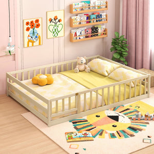 Full Size Floor Bed with Full Length Safety Guardrails-Natural view 6