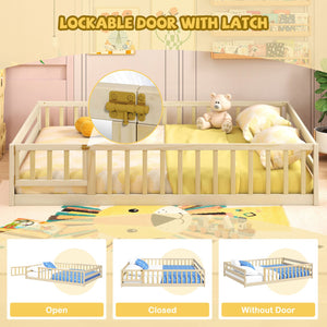 Full Size Floor Bed with Full Length Safety Guardrails-Natural view 7