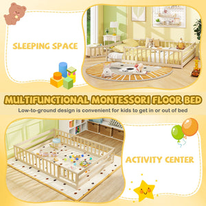 Full Size Floor Bed with Full Length Safety Guardrails-Natural view 9