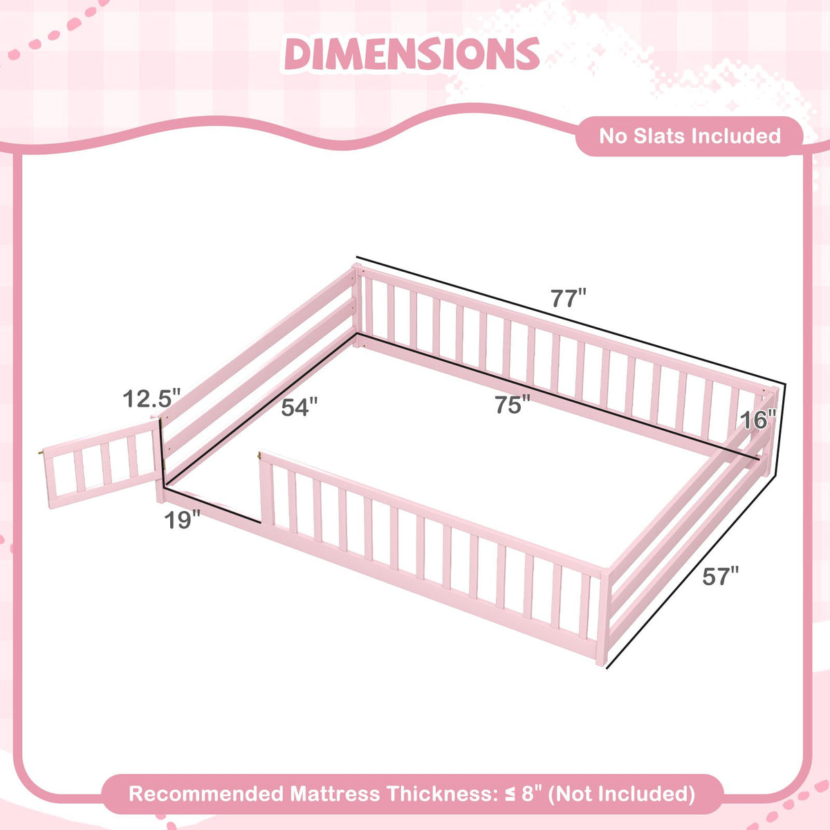 Full Size Floor Bed with Full Length Safety Guardrails-Pink view 4