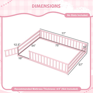 Full Size Floor Bed with Full Length Safety Guardrails-Pink view 4