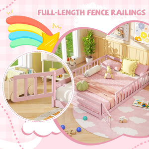 Full Size Floor Bed with Full Length Safety Guardrails-Pink view 5