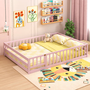 Full Size Floor Bed with Full Length Safety Guardrails-Pink view 6