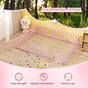 Full Size Floor Bed with Full Length Safety Guardrails-Pink view 7