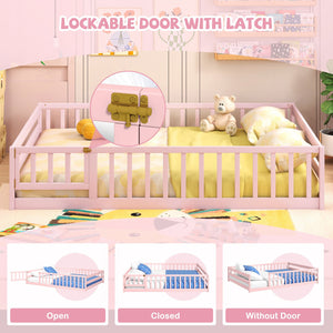 Full Size Floor Bed with Full Length Safety Guardrails-Pink view 8