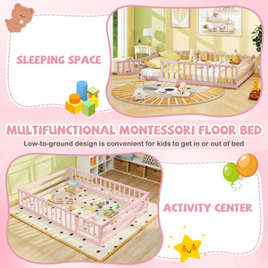 Full Size Floor Bed with Full Length Safety Guardrails-Pink view 9