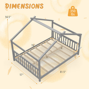 Full Size House Bed Montessori Floor Bed with Headboard-Gray view 5