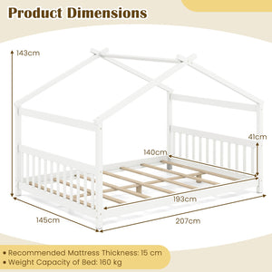 Full Size House Bed Montessori Floor Bed with Headboard-White view 3