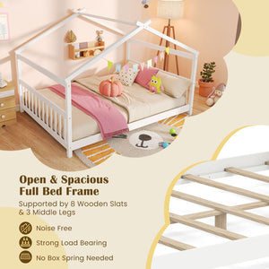 Full Size House Bed Montessori Floor Bed with Headboard-White view 9