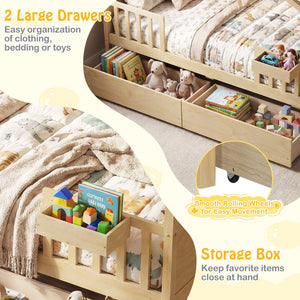 Full Size House Bed with Roof and Fence Rails for Kid-Natural view 8