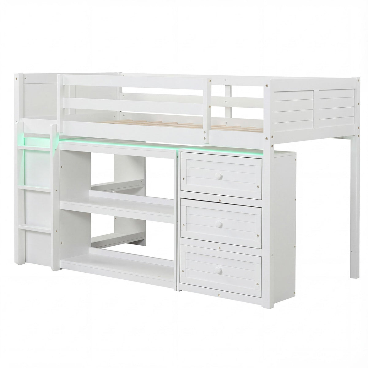 Full Size House Bed with Roof and Fence Rails for Kid-White view 5