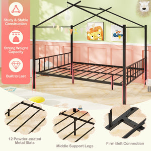 Full Size Metal House Bed with 2 Fabric Drawers for Kids-Black view 7