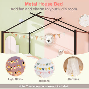 Full Size Metal House Bed with 2 Fabric Drawers for Kids-Black view 8