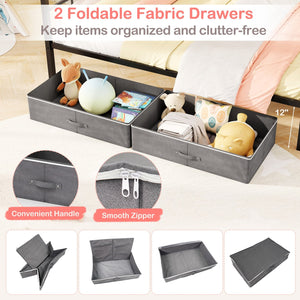 Full Size Metal House Bed with 2 Fabric Drawers for Kids-Black view 9