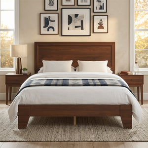 Full Size Modern Bed Frame with Headboard No Box Spring Needed-Walnut view 3