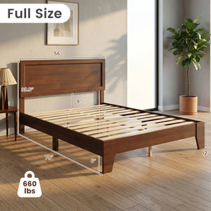 Full Size Modern Bed Frame with Headboard No Box Spring Needed-Walnut view 4