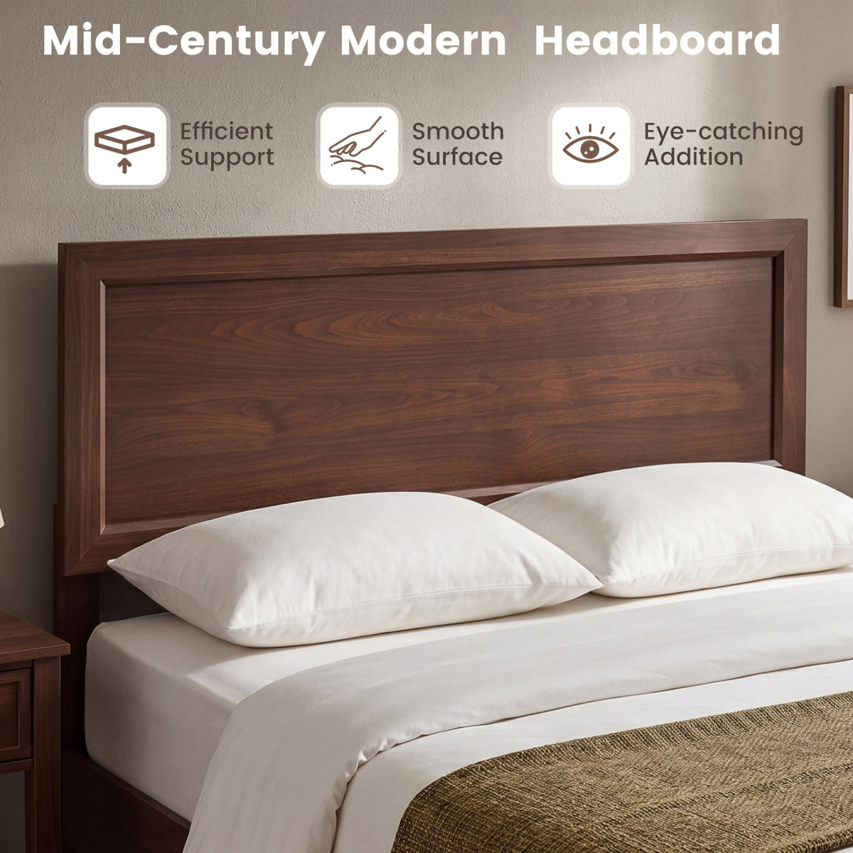 Full Size Modern Bed Frame with Headboard No Box Spring Needed-Walnut view 7