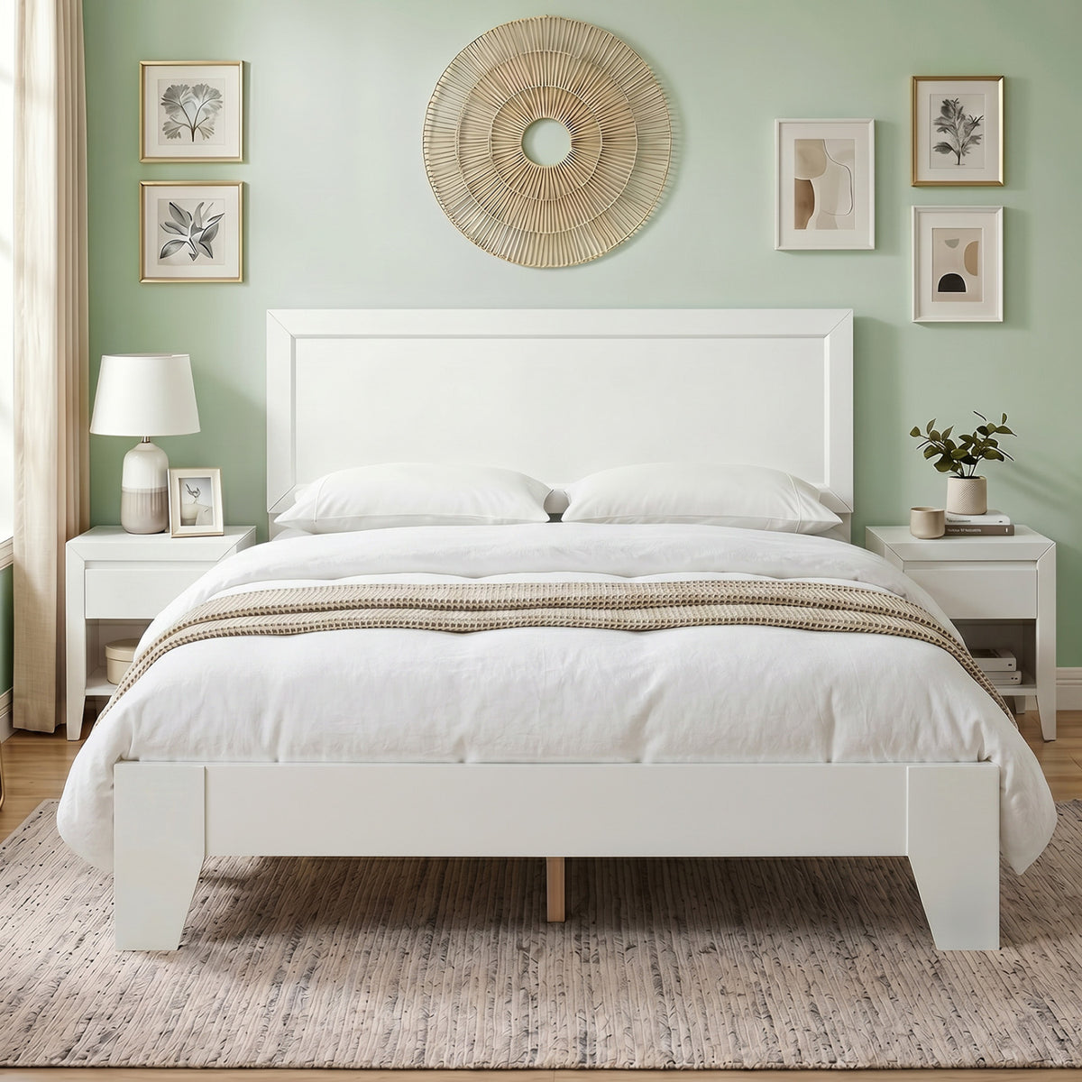 Full Size Modern Bed Frame with Headboard No Box Spring Needed-White view 3