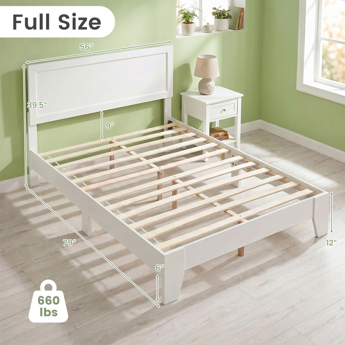 Full Size Modern Bed Frame with Headboard No Box Spring Needed-White view 4