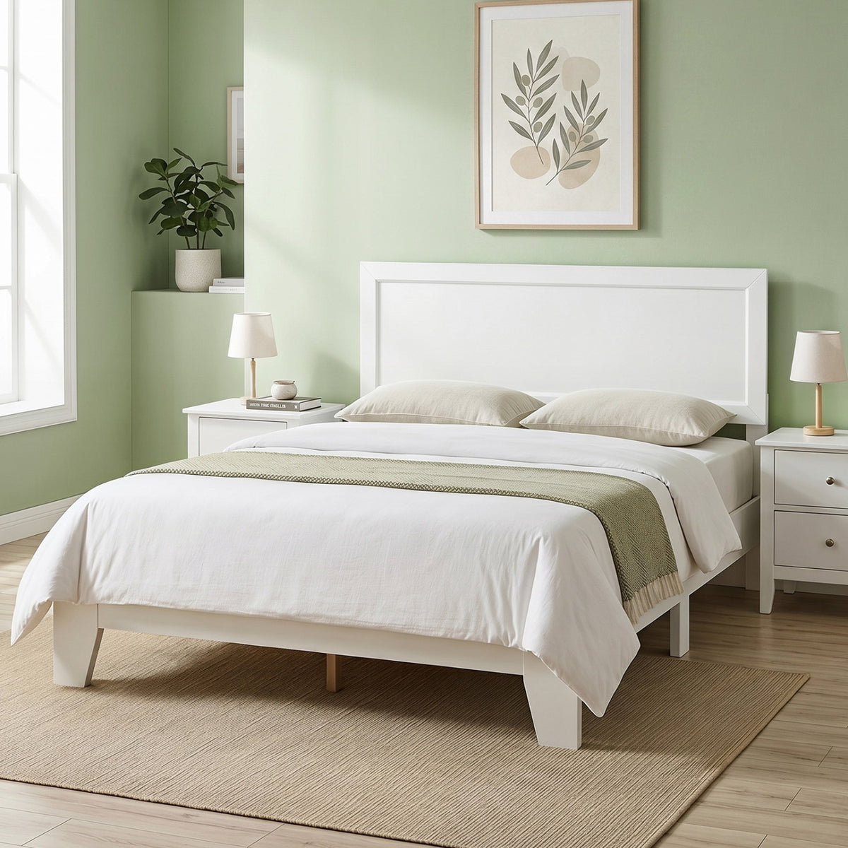 Full Size Modern Bed Frame with Headboard No Box Spring Needed-White view 6