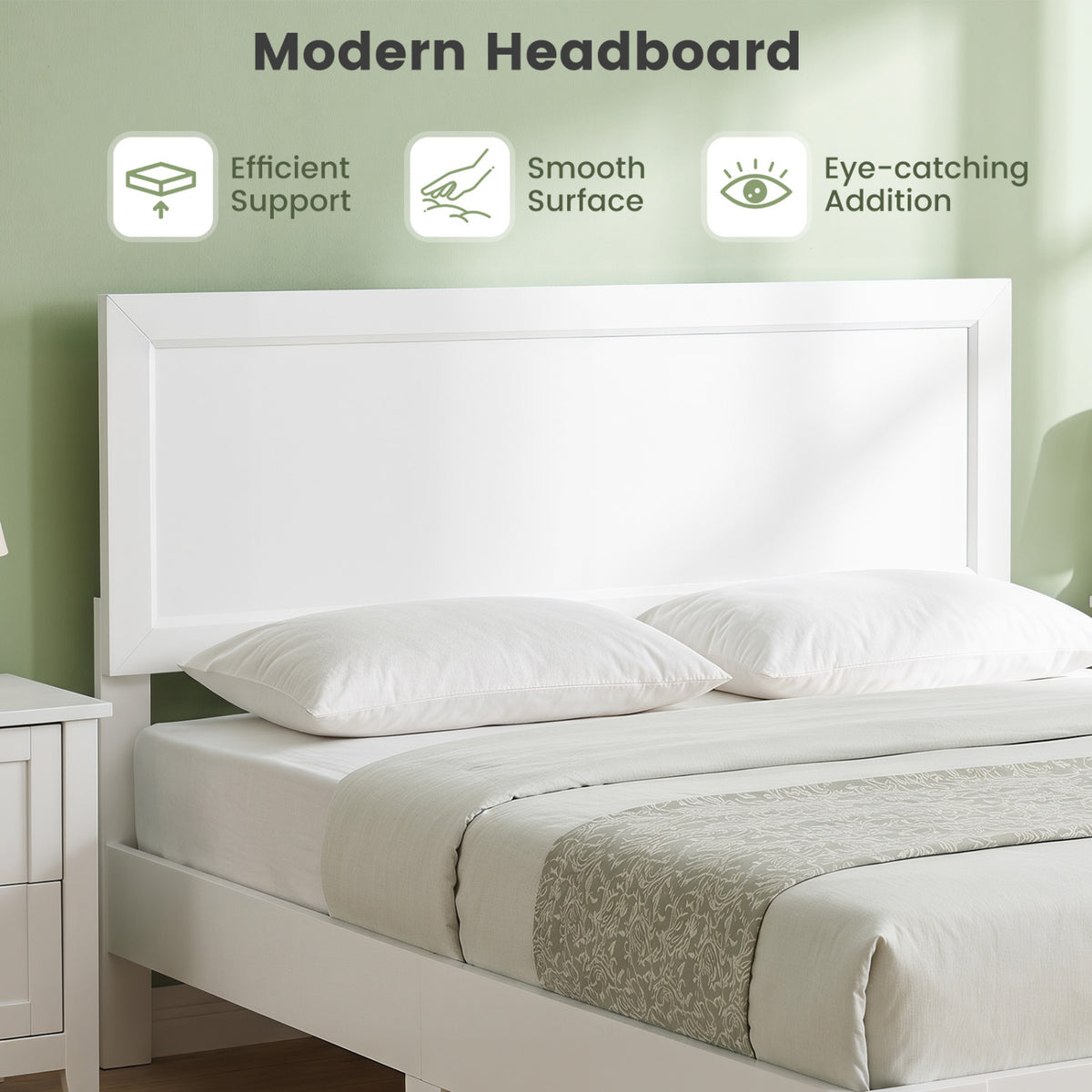 Full Size Modern Bed Frame with Headboard No Box Spring Needed-White view 8