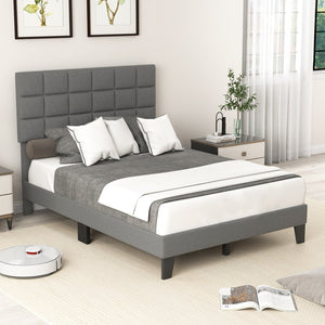 Full Size Modern Linen Bed Frame with Adjustable Headboard-Gray view 2