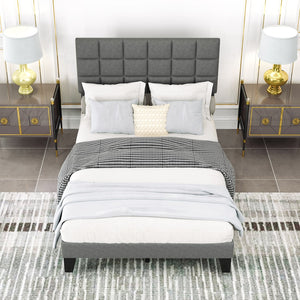 Full Size Modern Linen Bed Frame with Adjustable Headboard-Gray view 3