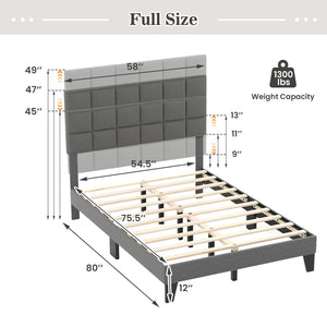 Full Size Modern Linen Bed Frame with Adjustable Headboard-Gray view 4