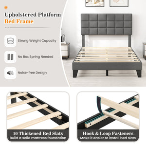 Full Size Modern Linen Bed Frame with Adjustable Headboard-Gray view 5