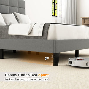 Full Size Modern Linen Bed Frame with Adjustable Headboard-Gray view 7