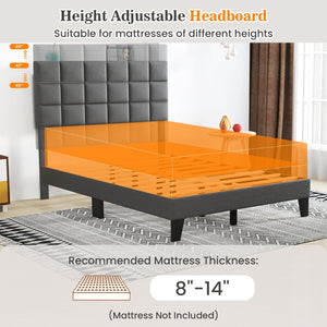 Full Size Modern Linen Bed Frame with Adjustable Headboard-Gray view 8