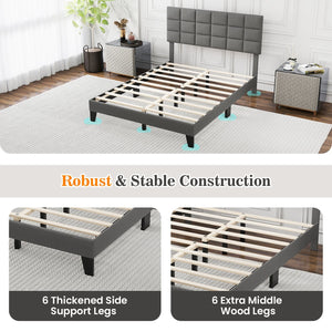 Full Size Modern Linen Bed Frame with Adjustable Headboard-Gray view 9