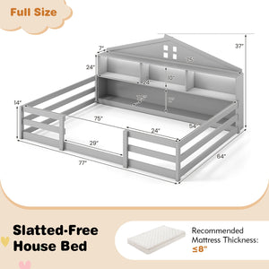 Full Size Montessori Floor Bed with Storage Compartments and Shelf-Gray view 4