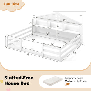 Full Size Montessori Floor Bed with Storage Compartments and Shelf-White view 4