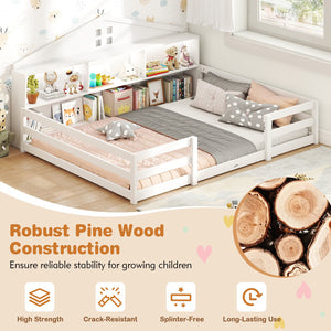 Full Size Montessori Floor Bed with Storage Compartments and Shelf-White view 8