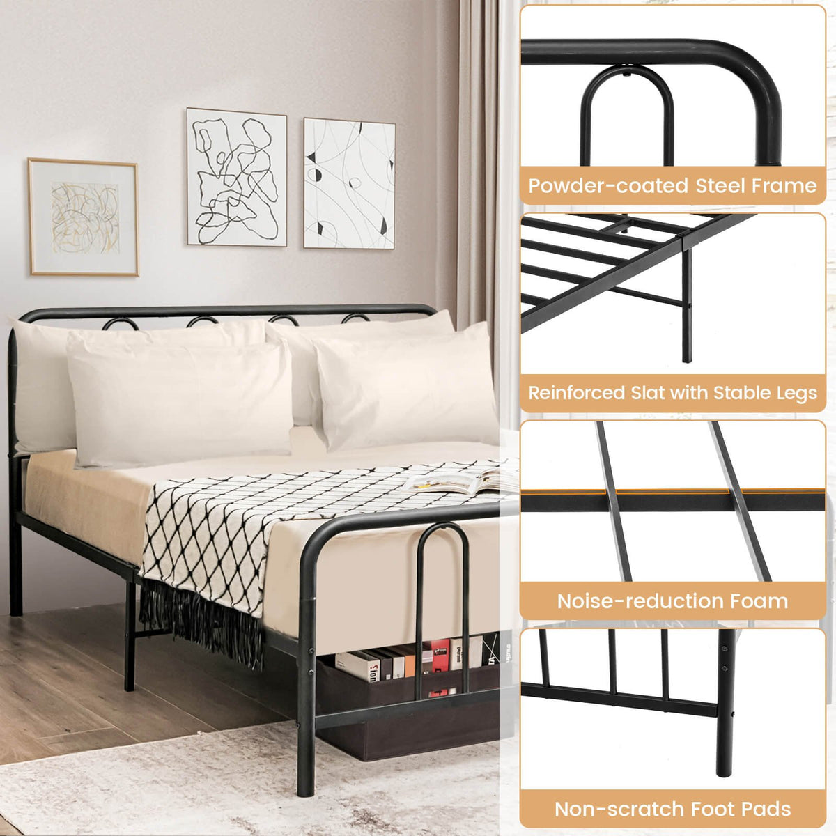 Full/Queen Size Metal Bed Frame with Headboard and Footboard-Full Size view 7