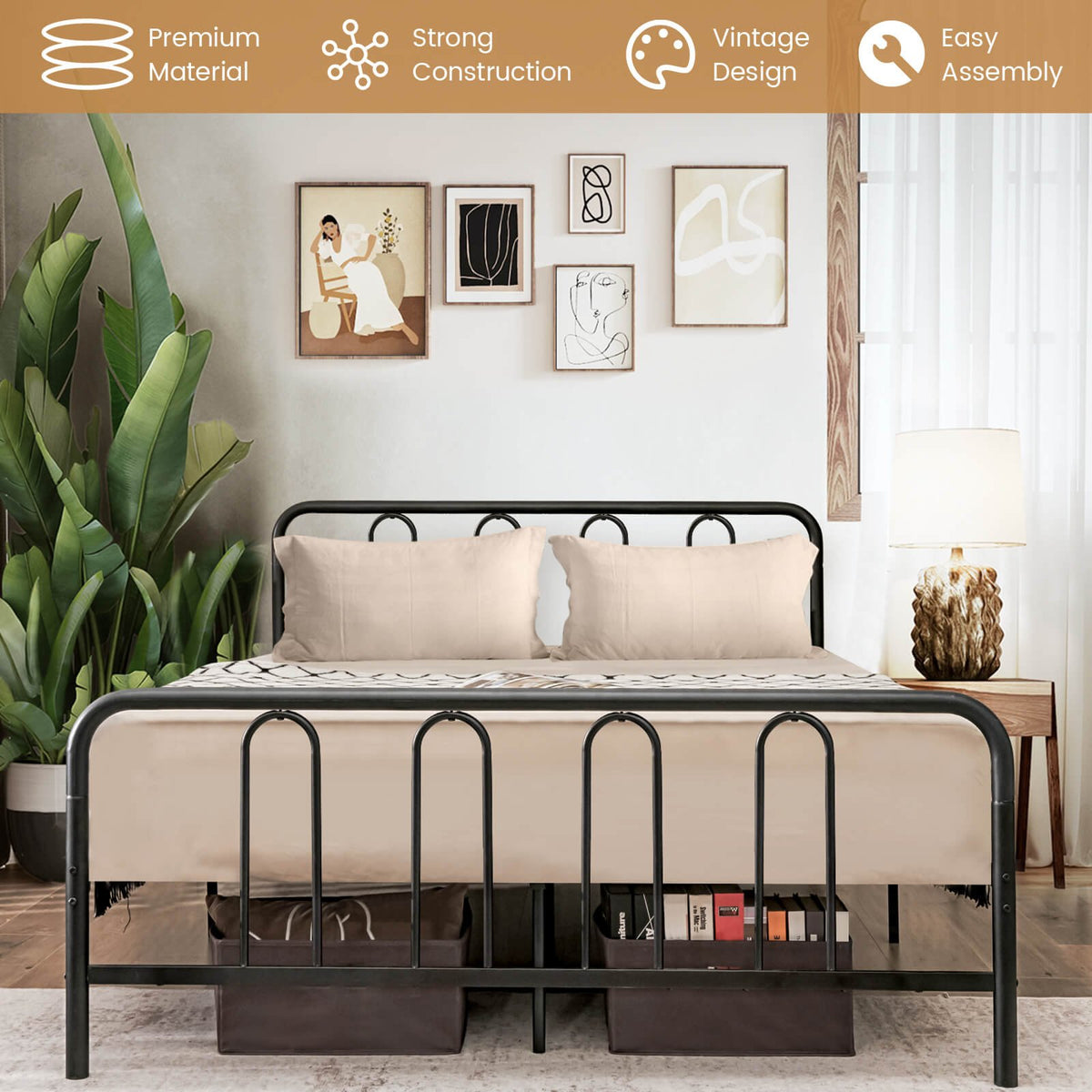 Full/Queen Size Metal Bed Frame with Headboard and Footboard-Full Size view 8