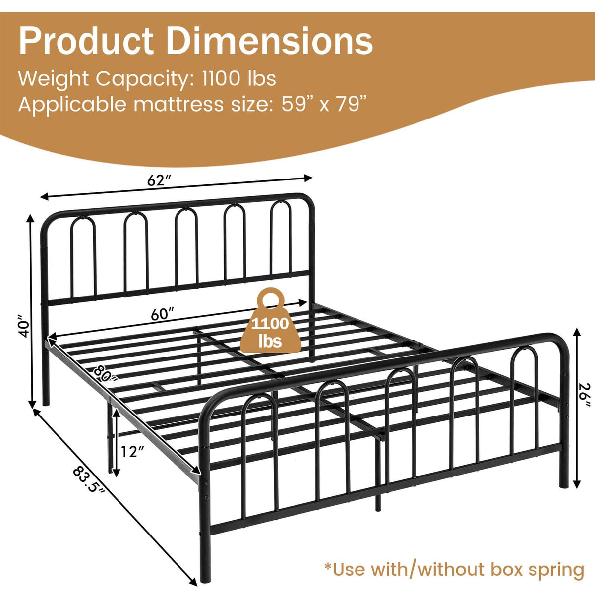 Full/Queen Size Metal Bed Frame with Headboard and Footboard-Queen Size view 4