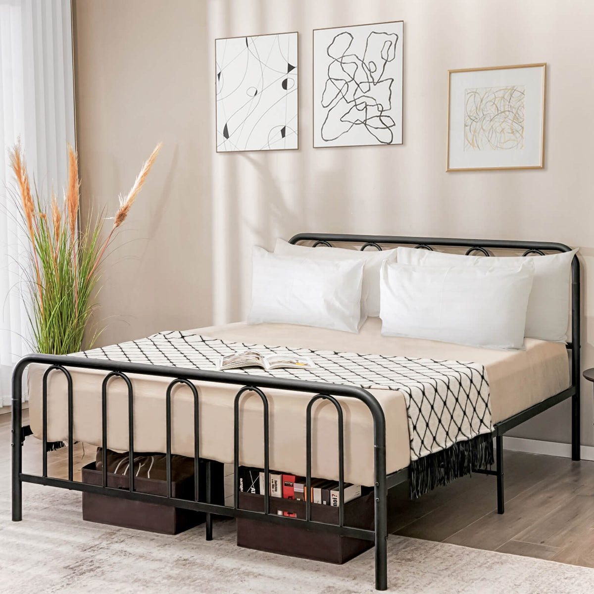 Full/Queen Size Metal Bed Frame with Headboard and Footboard-Queen Size view 5