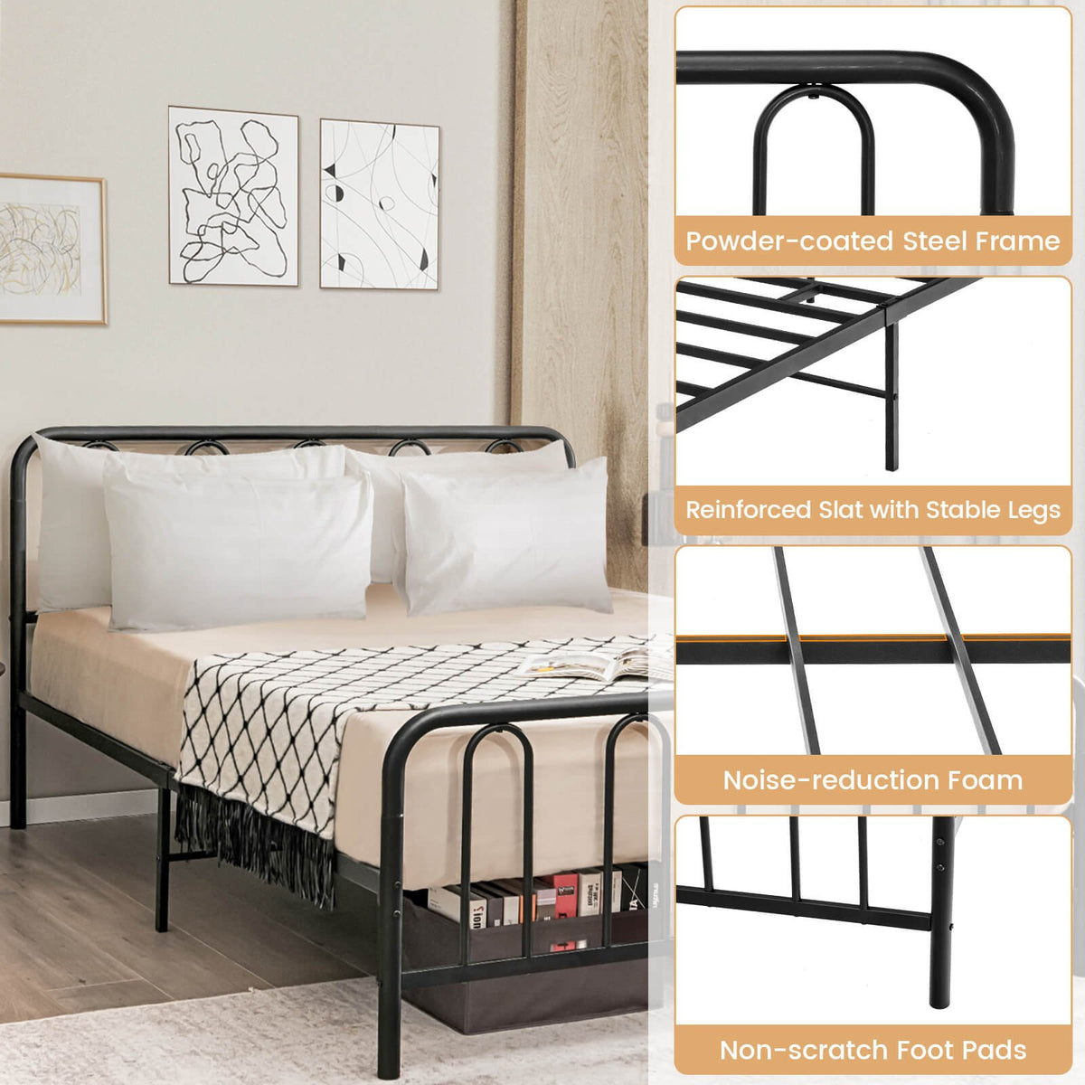 Full/Queen Size Metal Bed Frame with Headboard and Footboard-Queen Size view 7