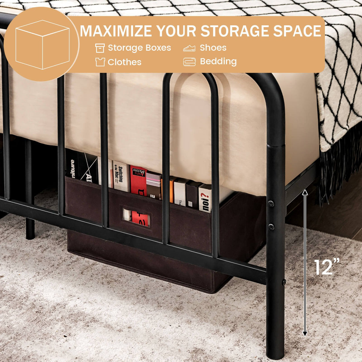 Full/Queen Size Metal Bed Frame with Headboard and Footboard-Queen Size view 8
