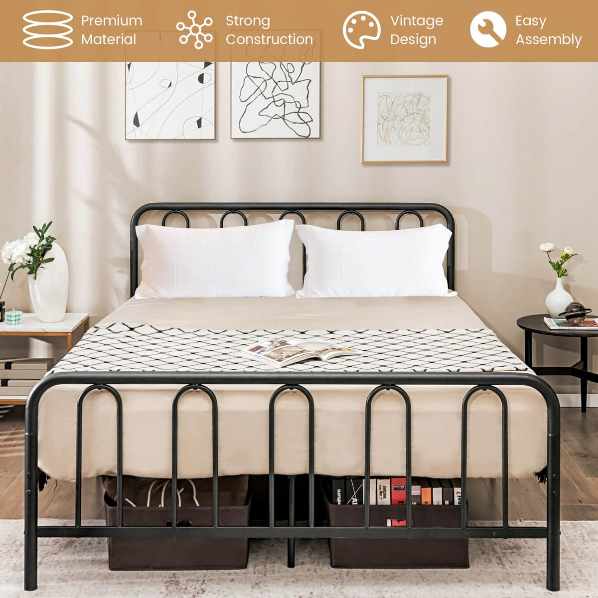 Full/Queen Size Metal Bed Frame with Headboard and Footboard-Queen Size view 9