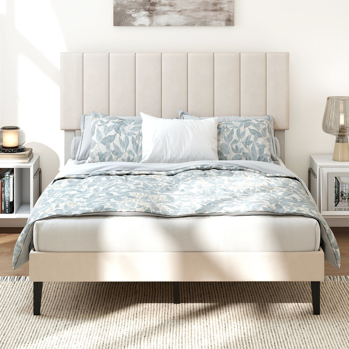 Full Size Velvet Upholstered Platform Bed Frame view 3