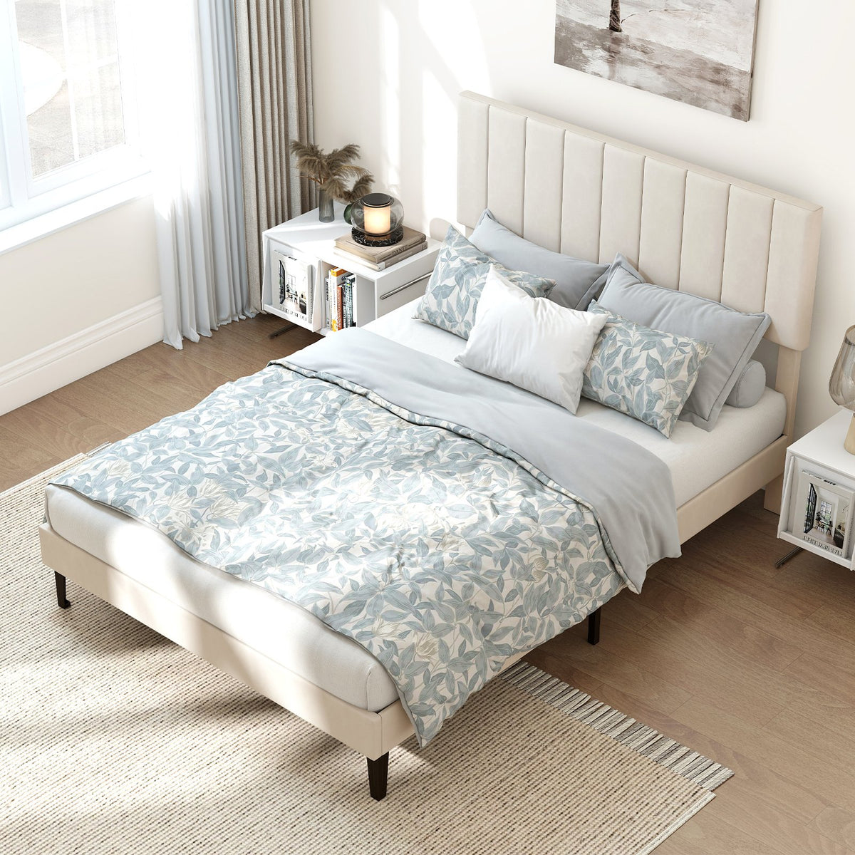 Full Size Velvet Upholstered Platform Bed Frame view 6